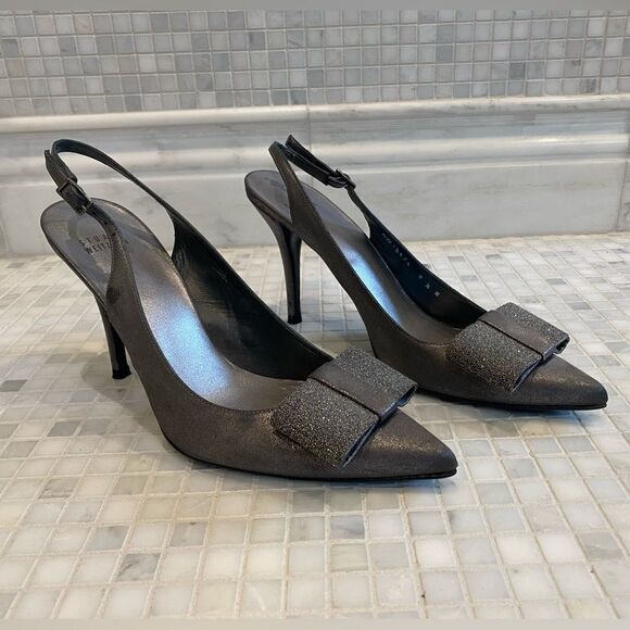 Stuart Weitzman Silver Slingback with Bow - Picture 1 of 9